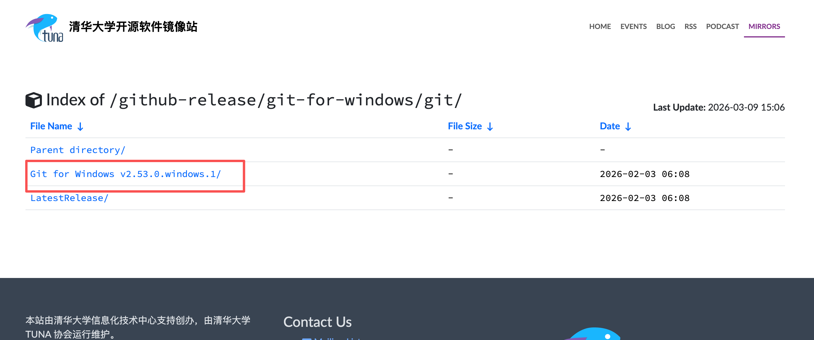 在清华镜像站下载 Git for Windows